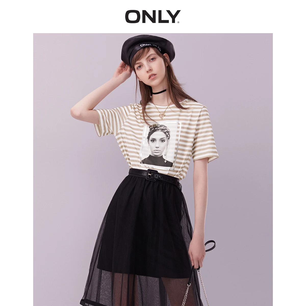 

ONLY 2019 Spring Summer New Women's 100% Cotton Loose Fit Short-sleeved Printed T-shirt |119101594