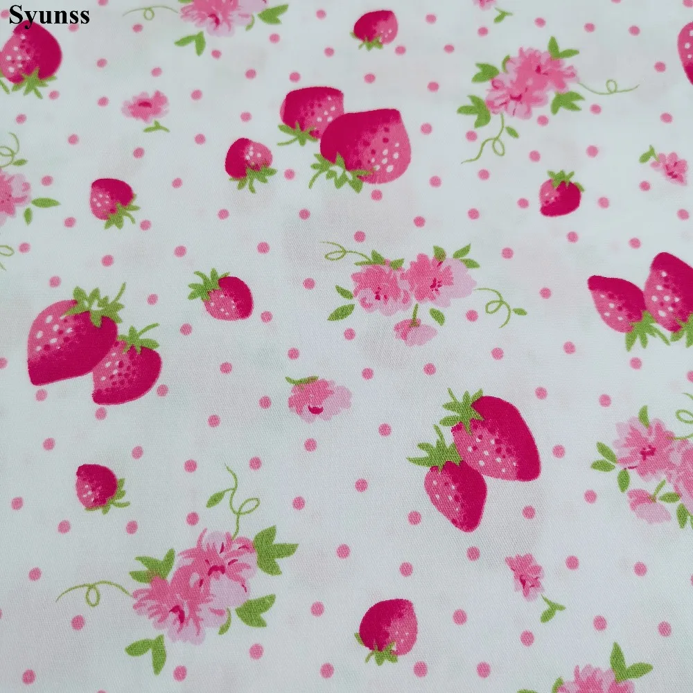 Syunss Strawberry Dot Printed Twill Cotton Fabric DIY Handmade Sewing Patchwork Baby Cloth Bedding Textile Quilting Tilda Tissus