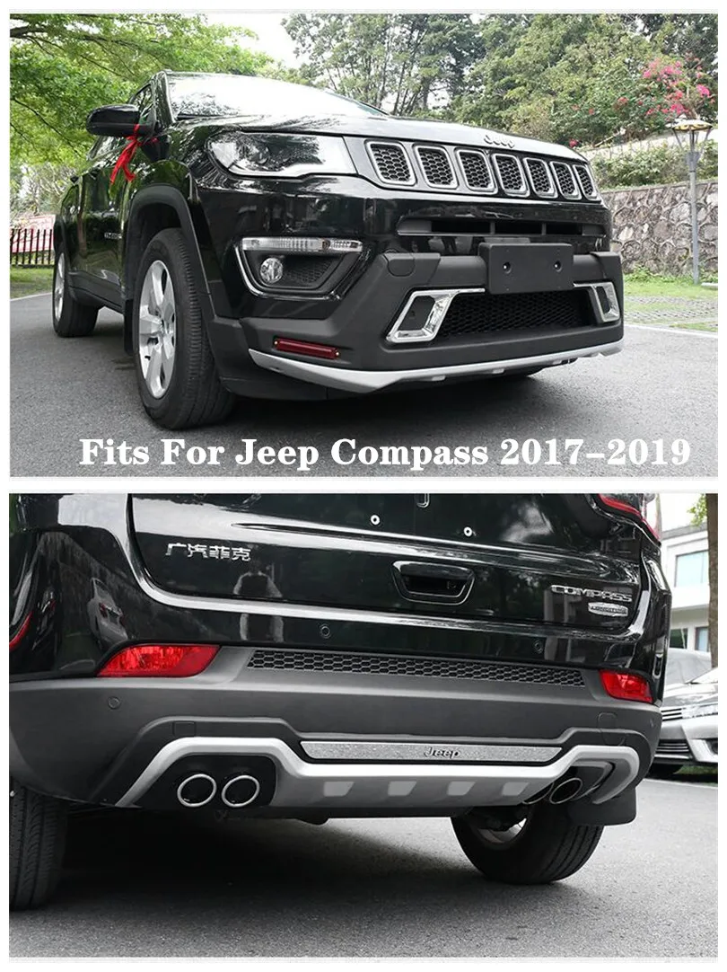 ABS передний+ задний бампер автомобиля Защита выхлопного отверстия защита противоскользящая пластина подходит для Jeep Compass