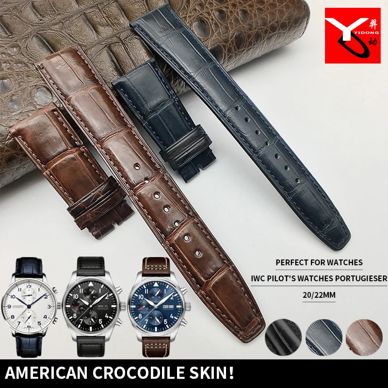 

20mm 22mm Crocodile Skin Leather Watch Strap High Quality Custom Style Band Suitable for IWC PILOT Watch Universal Accessories
