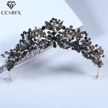 

CC engagement jewelry tiaras and crowns hairbands black cubic zircon wedding hair accessories for bridal vintage handmade XY302