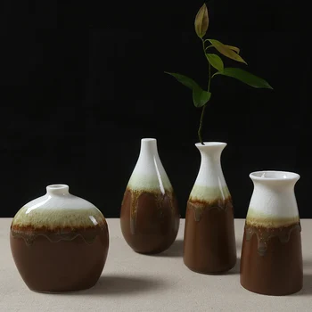 

The flow of glazed ceramic vase decorated small vase set decoration of modern Chinese small fresh flower brown glaze Office