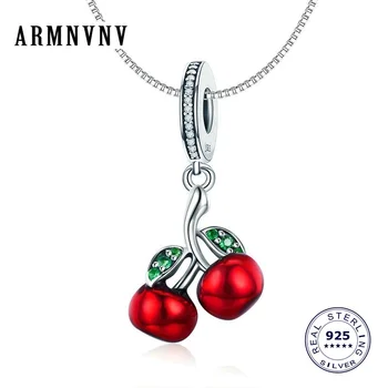 

ARMNVNV 925 Sterling Silver Zircon Red Enamel Cherry Pendant Necklaces for Women Genuine Silver Jewelry Necklace Gift