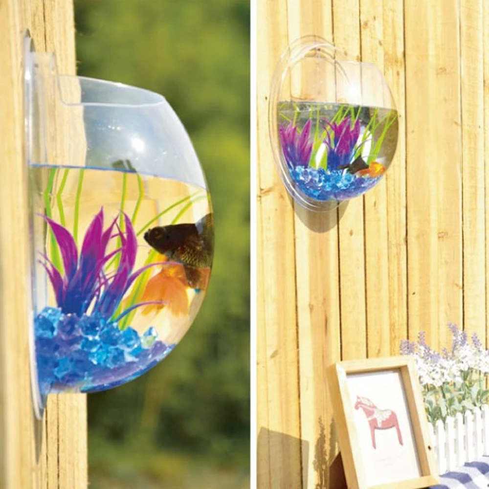 

Behogar Dia 23cm Acrylic Fish Bowl Wall Mount Hanging Aquarium Aquatic Pet Supplies Products Fish Tank Flower Plant Vase