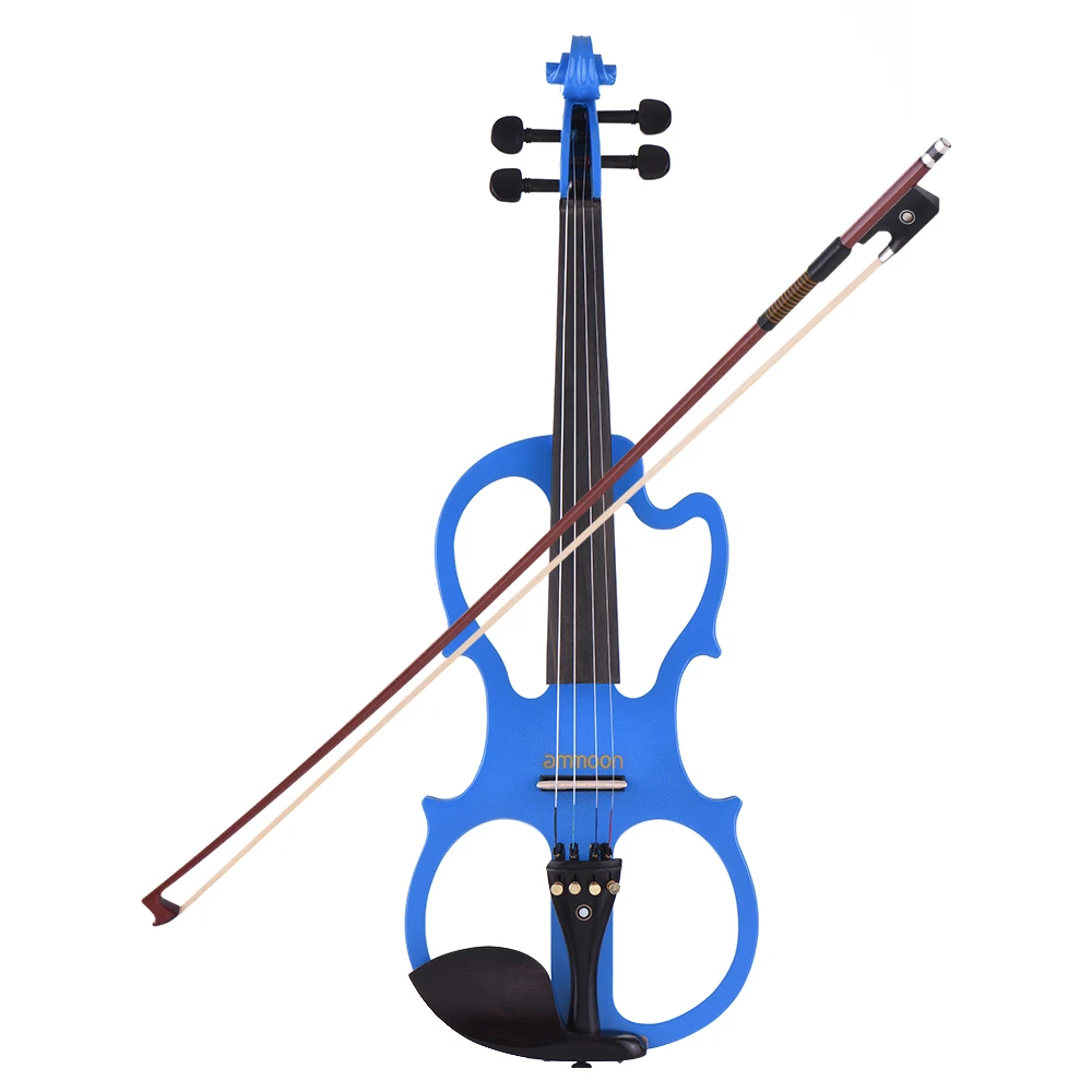 Ammoon VE-201 полный размер 4/4 Бесшумная электрическая скрипка из цельного дерева клен скрипка корпус с Чехол-тюнер наушники аудио кабель струны - Цвет: Blue
