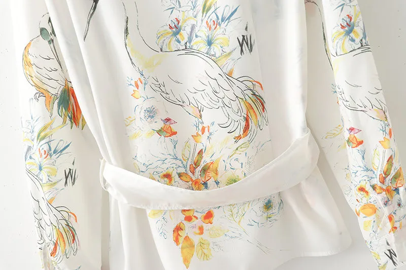 Женская летняя Модная белая блузка с принтом животных, шикарный женский Шелковый Атласный кардиган с длинными рукавами, рубашки, blusas mujer de moda