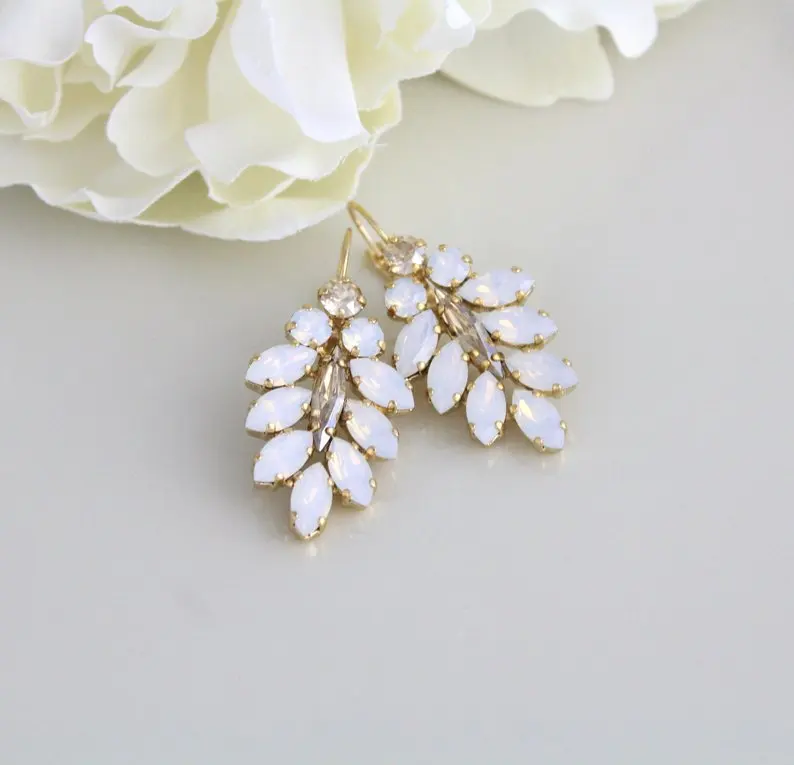 

Crystal Bridal Earrings, Bridal Jewelry, White Opal Earrings, Earrings, Statement Earrings, Gold Earrings, Chandelier Earrings