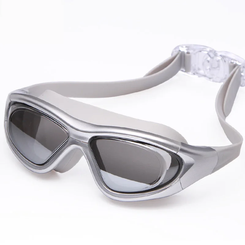 YUKE взрослых очки большой кадр Очки для плавания Для мужчин Для женщин силиконовый HD оптическая Анти-туман регулируется воды Плавание ming очки с Чехол - Цвет: Silver