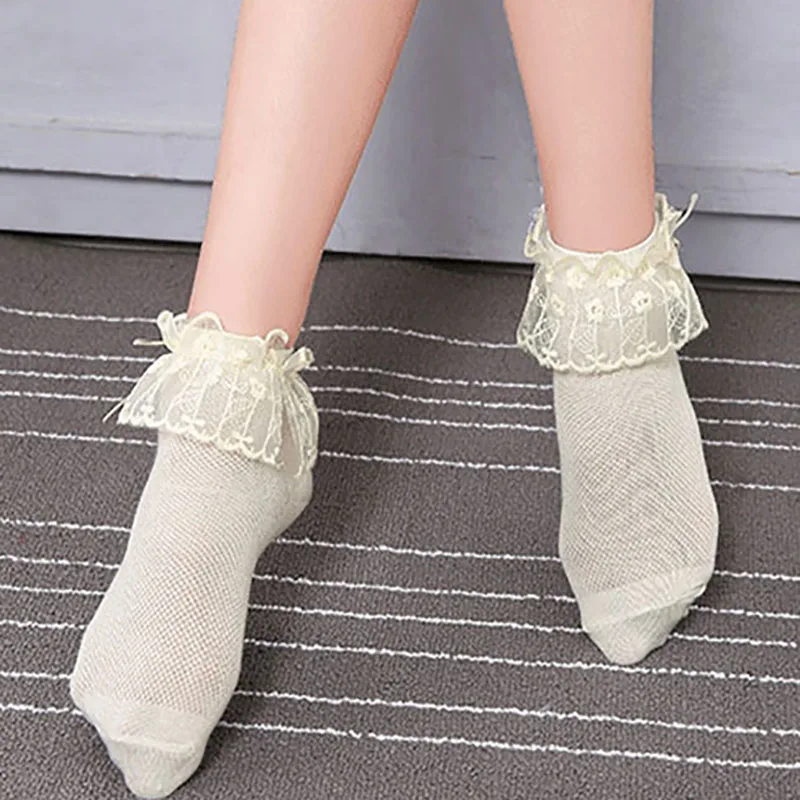 

Love02 White Yellow Pink 2 Pairs Pack Mesh Style Baby Princess Ankle Lace Children Latin Dance Socks Kids Girls