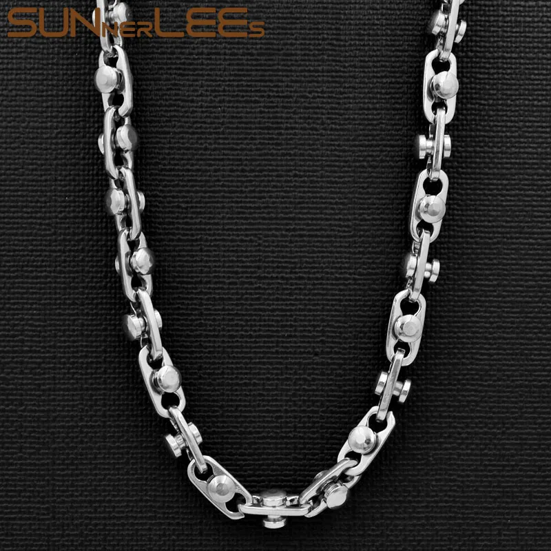 Silver SUNNERLEES 316L ожерелье из нержавеющей стали 6 мм геометрические бусины звено Цепочка Золото Серебро для мужчин женщин модные украшения подарок SC163 N - Окраска металла: Silver