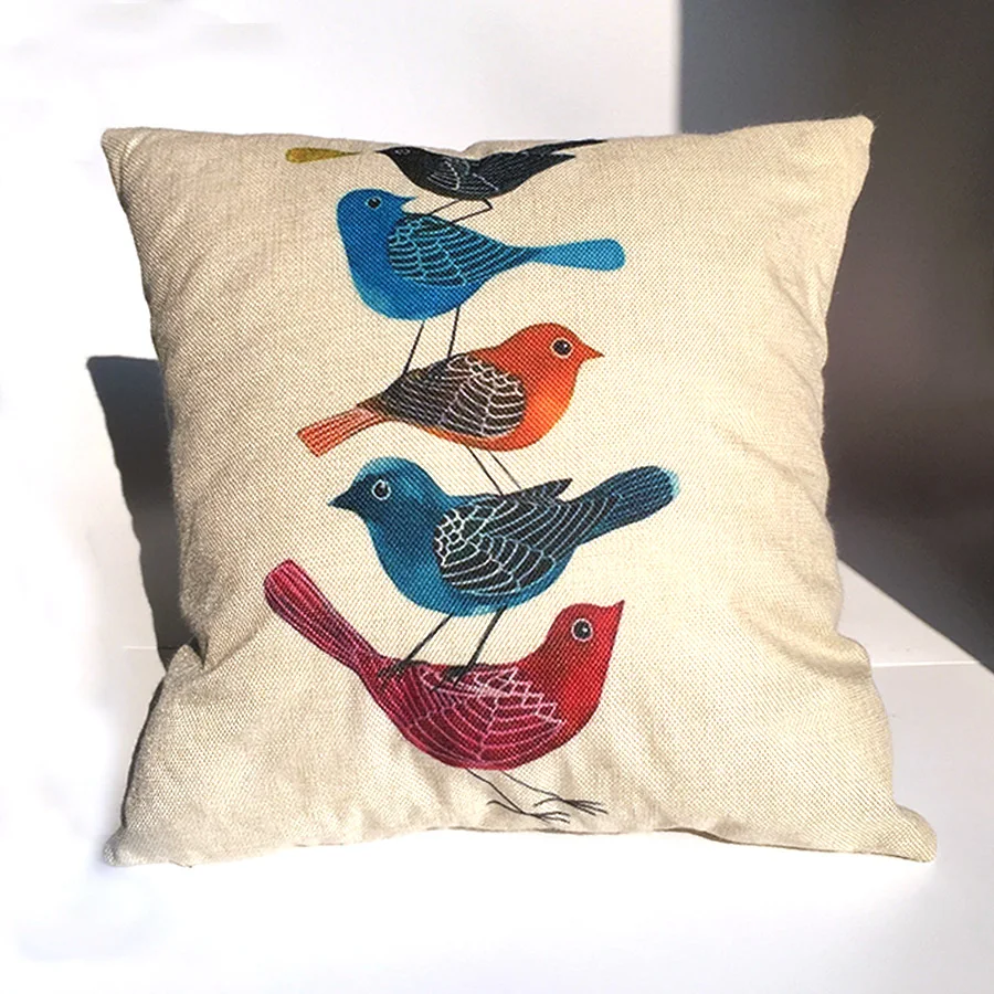

Bird Animal Cushion Pillow Case Cover Decorative Pillows Decorative Covers Linen Cotton For Sofa Yellow Flower Home decor 45x45