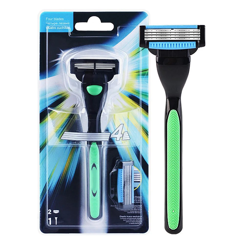

New 1 Set Men Razor 4-layer Blade 1 Handle 2 Shaving Heads Sharp Safe and Comfortable Razor Shaving Blade Blue