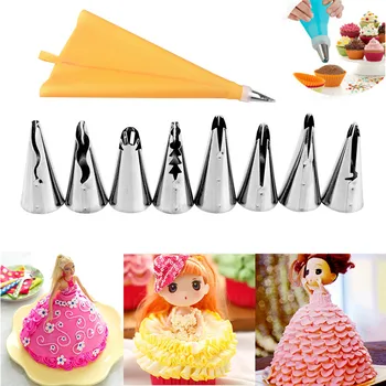 

10PCS/Set Silicone Kitchen Accessories Icing Piping Cream Pastry Bag + Stainless Steel Nozzle Set DIY Cake Decorating TSLM1