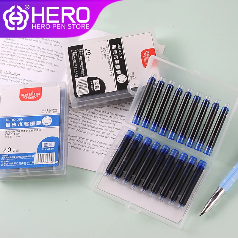 

Hero 20Pcs/Lot Three Color Disposable Black Ink Sac High Quality Cartridge Refills Universal Design Length For All Pen