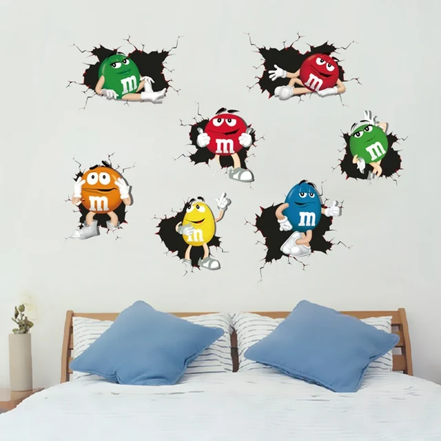 M&M's chocolate candy 3D Wall Stickers Cartoon Lovely Wall Decals Boy