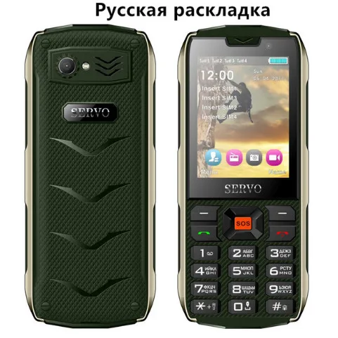 Мобильный телефон SERVO H8, 2,8 дюйма, 4 sim-карты, 4 режима ожидания, Bluetooth, фонарик, GPRS, внешний аккумулятор, телефоны, русская клавиатура, мобильный телефон - Цвет: Green Russian Button