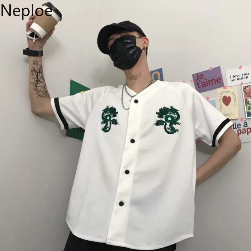 Neploe 2019 летние женские Топы Блузка хараджуку Женская Винтажная с драконом Вышивка