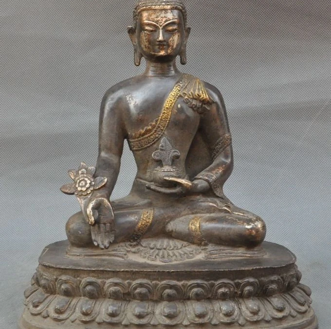 

10"Old Tibet Buddhism Bronze Sakyamuni Shakyamuni HEALING Medicine Buddha Statue
