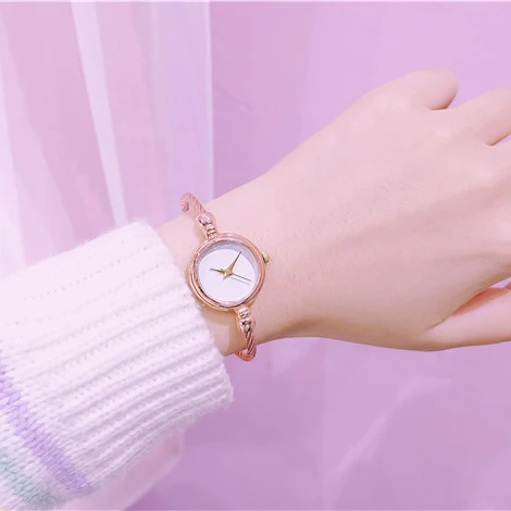 Минималистичные женские креативные часы, роскошные модные женские часы-браслет, кварцевые наручные часы, подарки - Цвет: Rose gold white