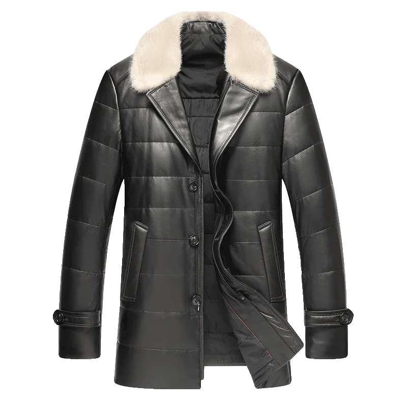 

Men's Leather Jacket Winter Jacket Men Mink Fur Collar Genuine Sheepskin Coat Warm Down Jackets 4xlManteau Homme Hiver MY1818