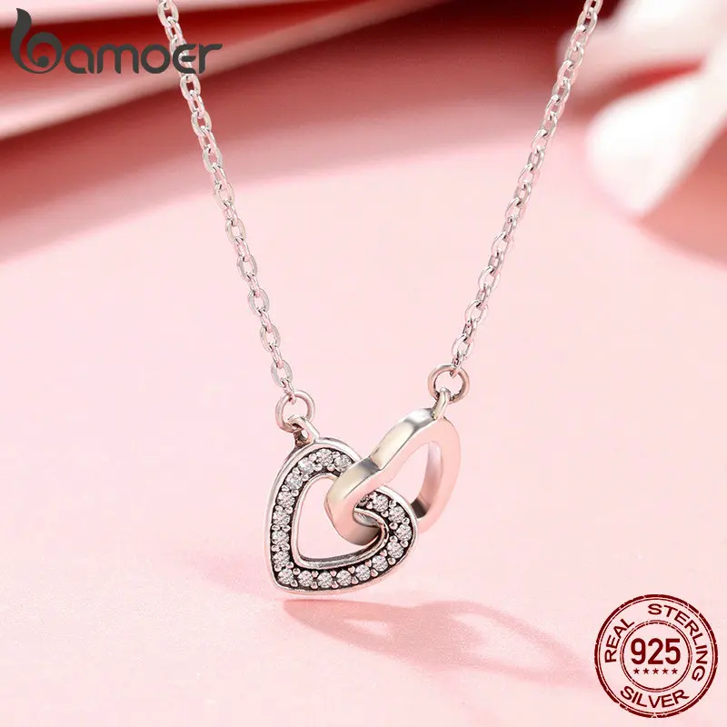BAMOER Valentine Day Gift 925 Sterling Silver Connected Heart Couple Heart Pendant Necklace for Girlfriend Silver Jewelry SCN181 - Image 5
