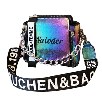 

Women Laser Letter Shoulder Bags Summer Female Handbag PU Messenger Bags For Lady Exquisite Crossbody Bucket Bag