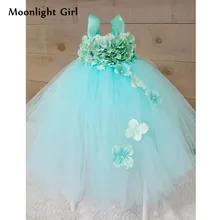 Платье-пачка с голубыми цветами для девочек длинные фатиновые свадебные платья принцессы для девочек детское торжественное платье подружки невесты vestidos pq216