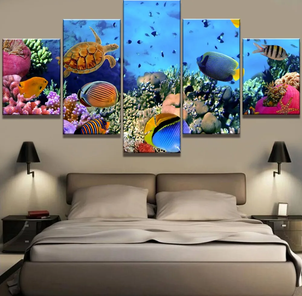 5 Piece HD Print Large Underwater Sea Fish Coral Reefs Paintings on Canvas Wall Art for Home Decorations Decor Picture | Дом и сад