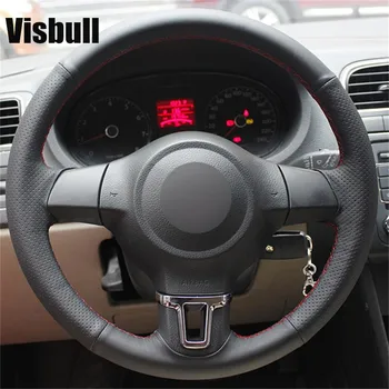 Visbull黒puレザー車のステアリングホイールカバーV1032用トヨタハイランダートヨタカムリ2007-2011