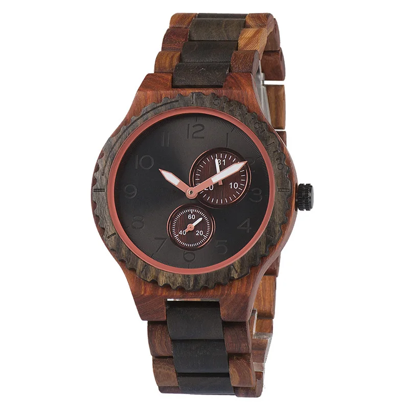 

Men Wooden Watches Round Dial Analog Quartz Watch Casual Wristwatch LL@17