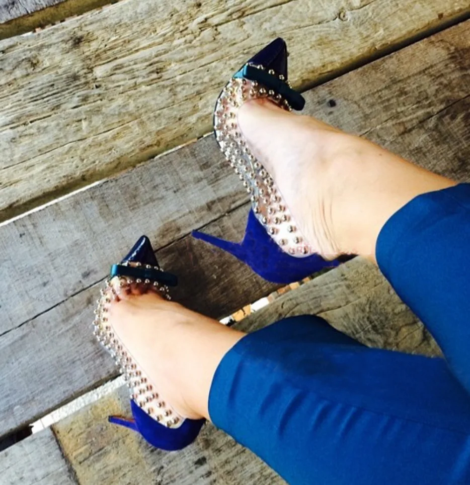 bleu Noir Pointu Cristal Nouveau Bout Pompes Soirée Chaussures Mariage Sexy À Talons Mariée Sandales Robe Femmes Taille La De Rivets orange Plus RxgRw4HB