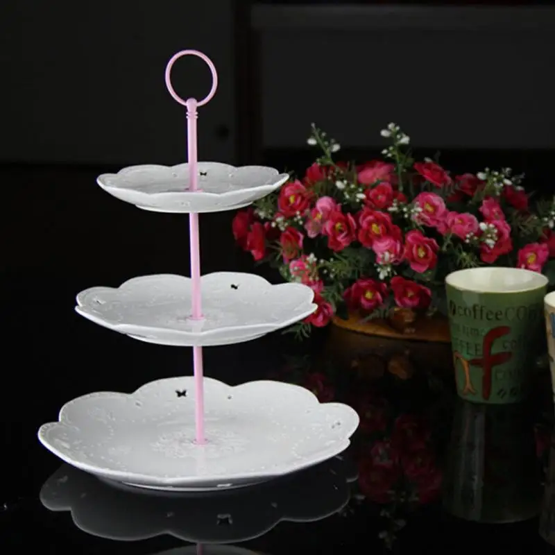 1 Sets 3 Tier Cake Plate Stand Handle Birthday Cake Tray Display Metal