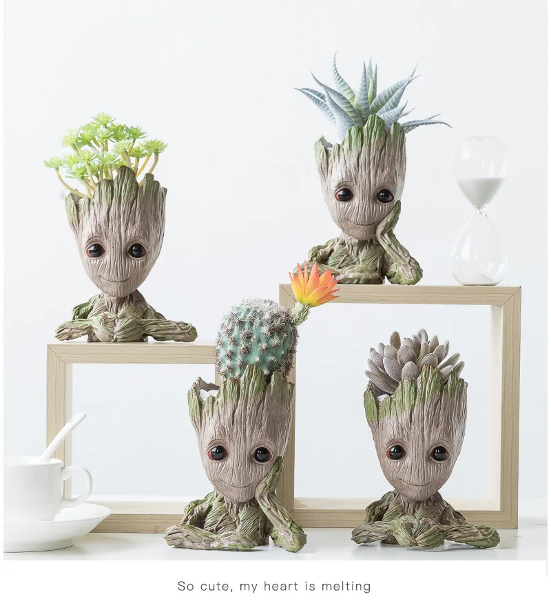 Flower Pot Creative Home Baby Groot Flowerpot Cute Toy Pen Pot Holder PVC Hero Model Baby Tree Man Garden Plant Pot Groot