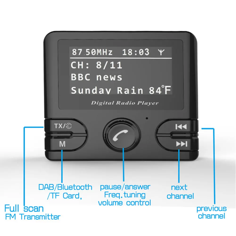 Автомобильный цифровой DAB радио адаптер ресивер FM передатчик Bluetooth потокового