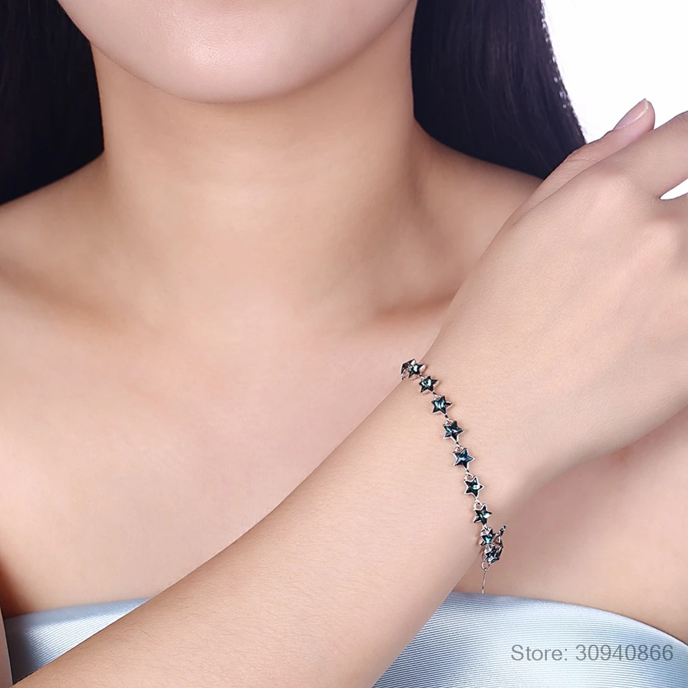 LEKANI Кристалл от SWAROVSKI Роскошные звезды бусины браслет браслеты Подлинная S925 серебро ручной аксессуары для женщин