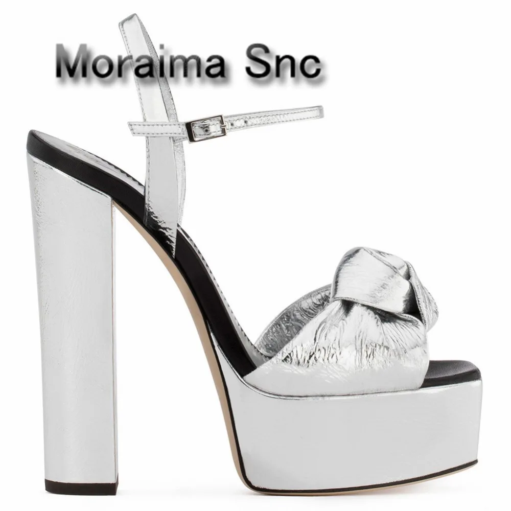 

Moraima Snc sliver women sandals butterfly-knot platform shoes ladies peep toe high heels sandals women sexy pumps wedding shoes