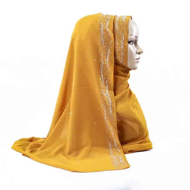 

Premium Chiffon Muslim Hijabs Shimmer Headscarf Exquisite Rhinestone Decor Arab Women's Modest Islamic Wedding Shawl 70x170cm