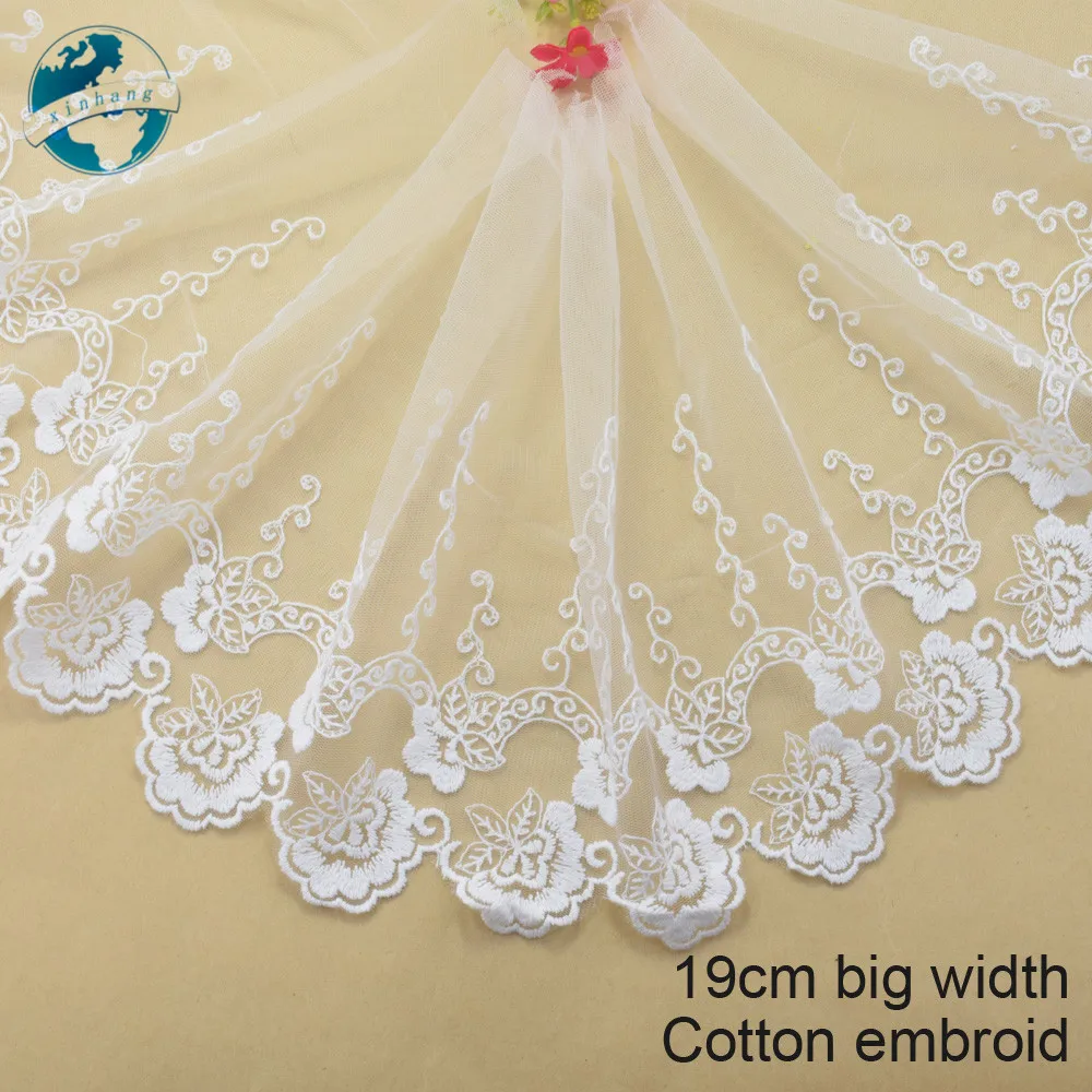 

19cm width Cotton embroid lace sewing ribbon guipure trim or fabric warp knitting DIY Garment Accessories free shipping#3277