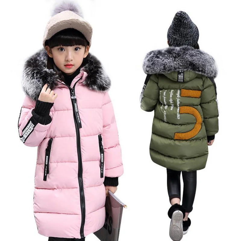 2018 Faux Fur Hood Jacket for Girls Children Snow Wear Parka Thick Cotton-Padded Winter Jacket for Children Christma Winter Coat (8)