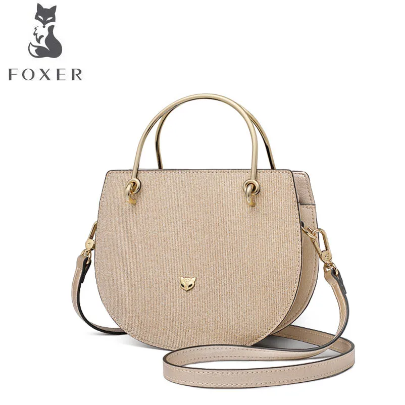 

FOXER 2019 New women Leather bag luxury handbags women famous brand Simple semicircle tote fashion women leather shoulder Bag