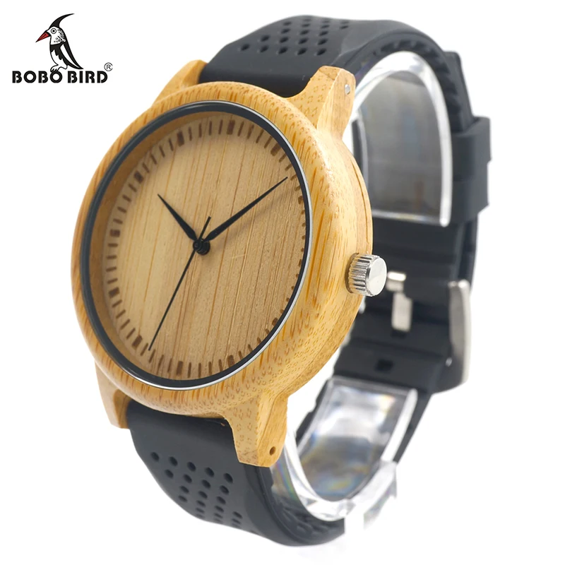 BOBO BIRD V-B07 New Fashion Mens Quartz Analog Wooden Watch Casual Top Quality with Colorful Silicon Band