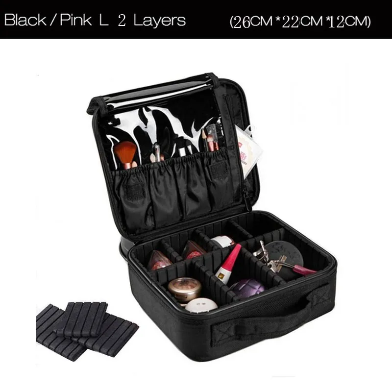 

HHYUKIMI Portable Makeup Organizer Storage Box/case 2 Layer With Adjustable Shoulder For Brush Set Nail Cosmetics Beauty Tool