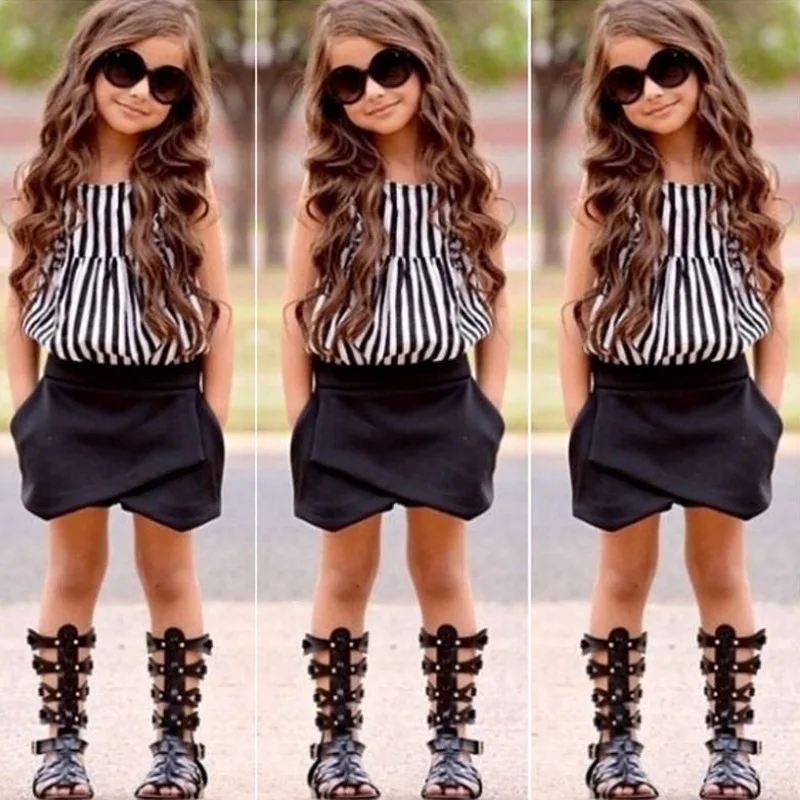 

New Pattern Spring And Summer Child Stripe Jacket Shorts Girls Twinset Children's Garment
