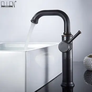 

Deck Mounted Tall Sink Faucets Black Hot Cold Water Copper Oil Rubble Bronze Single Handle Bathroom Basin Sink Faucet EL1405