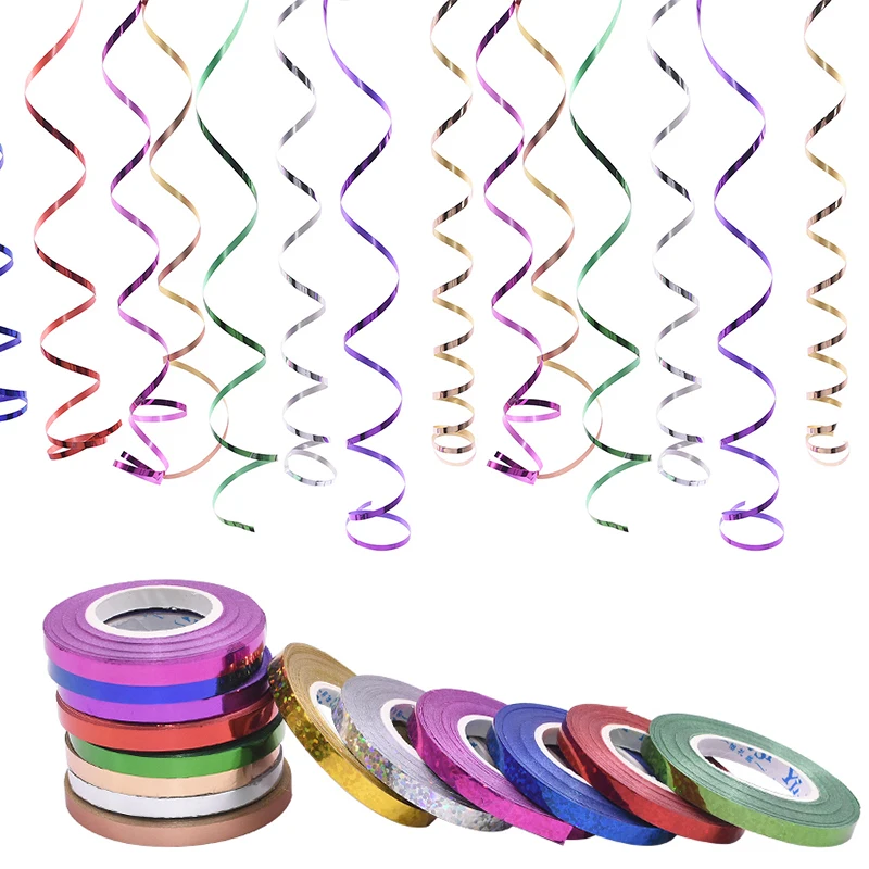 5pcs 10m*5mm Shiny Laser Curling Ribbon Roll Balloon Rope Wedding Christmas Birthday Party Decor DIY Balloon Streamer Supplies
