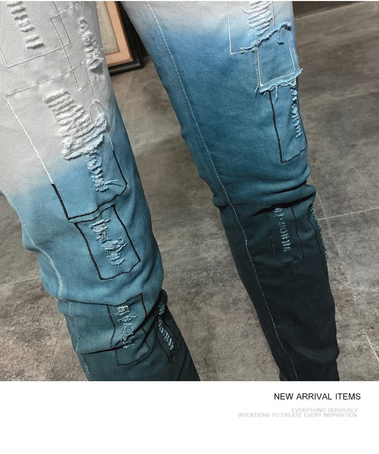 Летние мужские джинсы градиентного цвета, уличная одежда, мужские джинсы, облегающие повседневные обтягивающие джинсы, Мужские удобные брюки, мужские джинсы