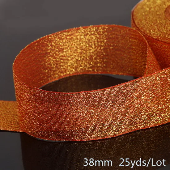 Металлическая лента из органзы, лента для украшения свадебной вечеринки, подарочная упаковка, рождественские ленты, материал ручной работы(25 ярдов 38 мм - Цвет: Orange