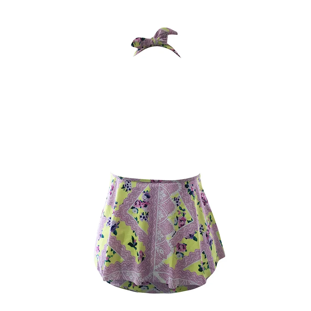 One Piece Summer 2019 Women Floral Printed Halter Bikini High Waisted Padded Ruffled Pregnant Swimwear Triangle Bather Suit