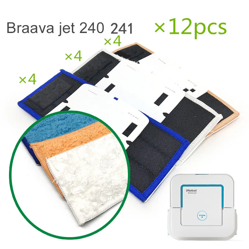 

12 pcs/lot robot cleaner brushes spare parts 4pcs Wet Pad Mop +4pcsDamp Pad Mop + 4pcs Dry Pad Mop for iRobot Braava Jet 240 241