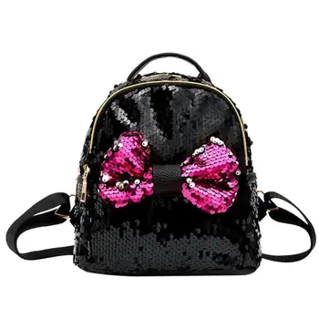 

Women Sequins Backpack Girls Cute Bow Tie School Bag PU Leather Backpacks Designer Satchel Women Travel Shoulder Bag #Zer